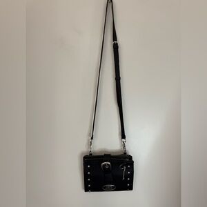 Milwaukee, leather small Black Crossbody Bag  silver hardware triple compartment